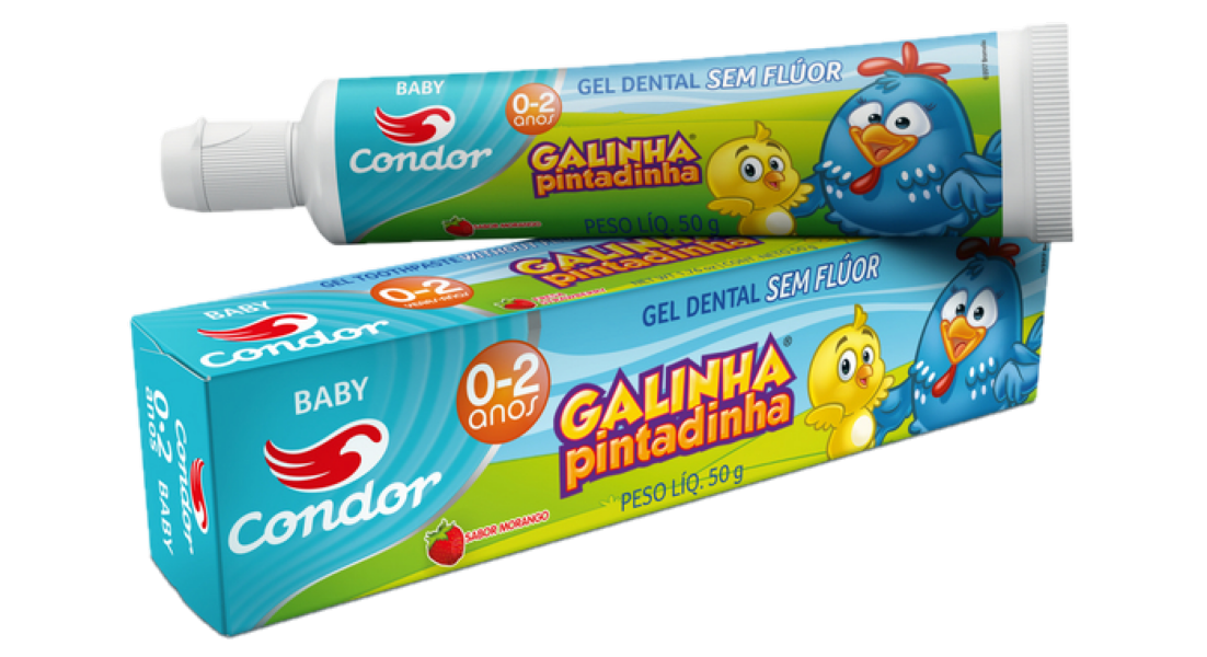 CREME DENTAL SEM FLÚOR MORANGO GEL GALINHA PINTADINHA CONDOR