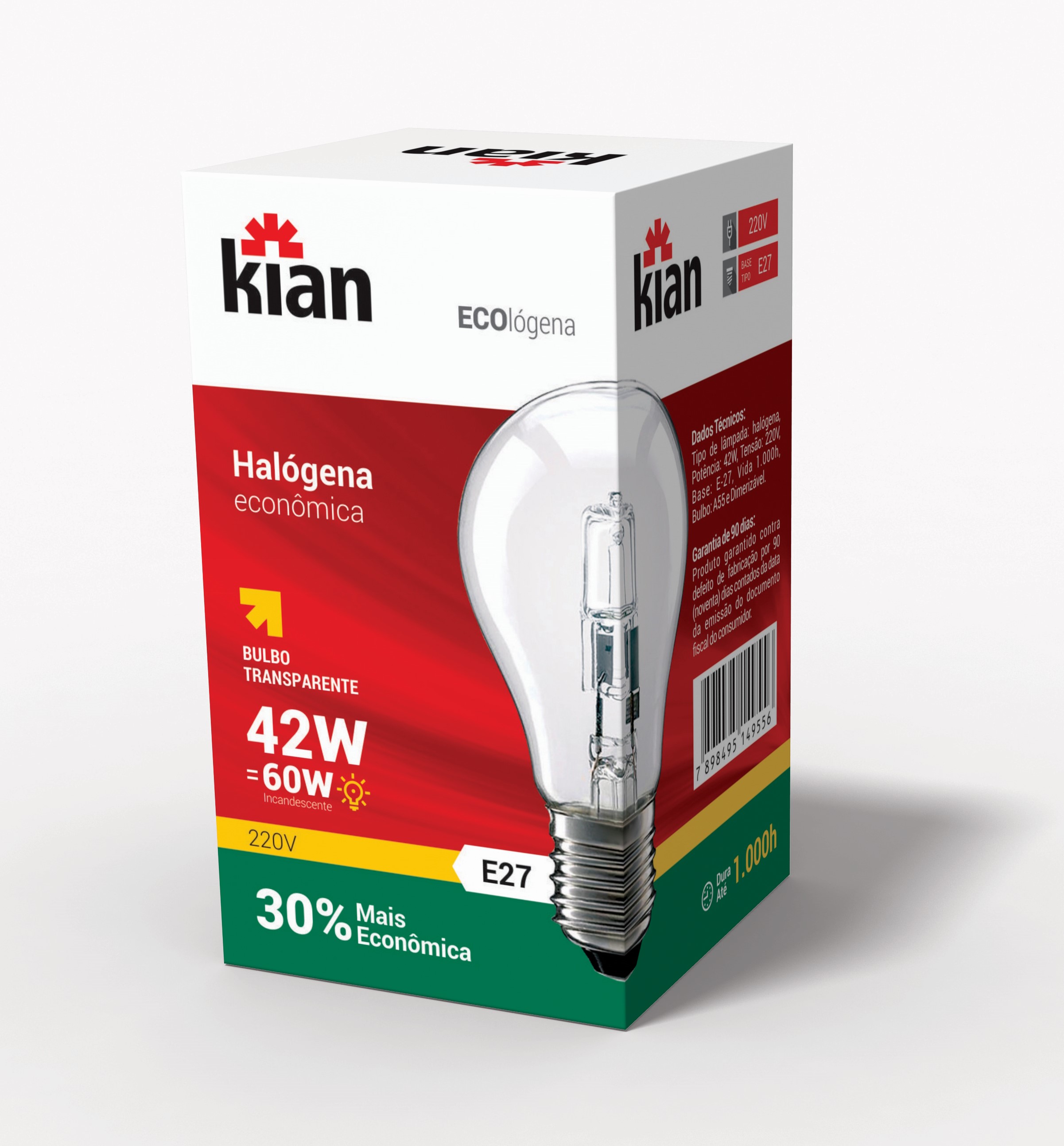 LÂMPADA HALÓGENA ECOLÓGICA 42W 220V KIAN