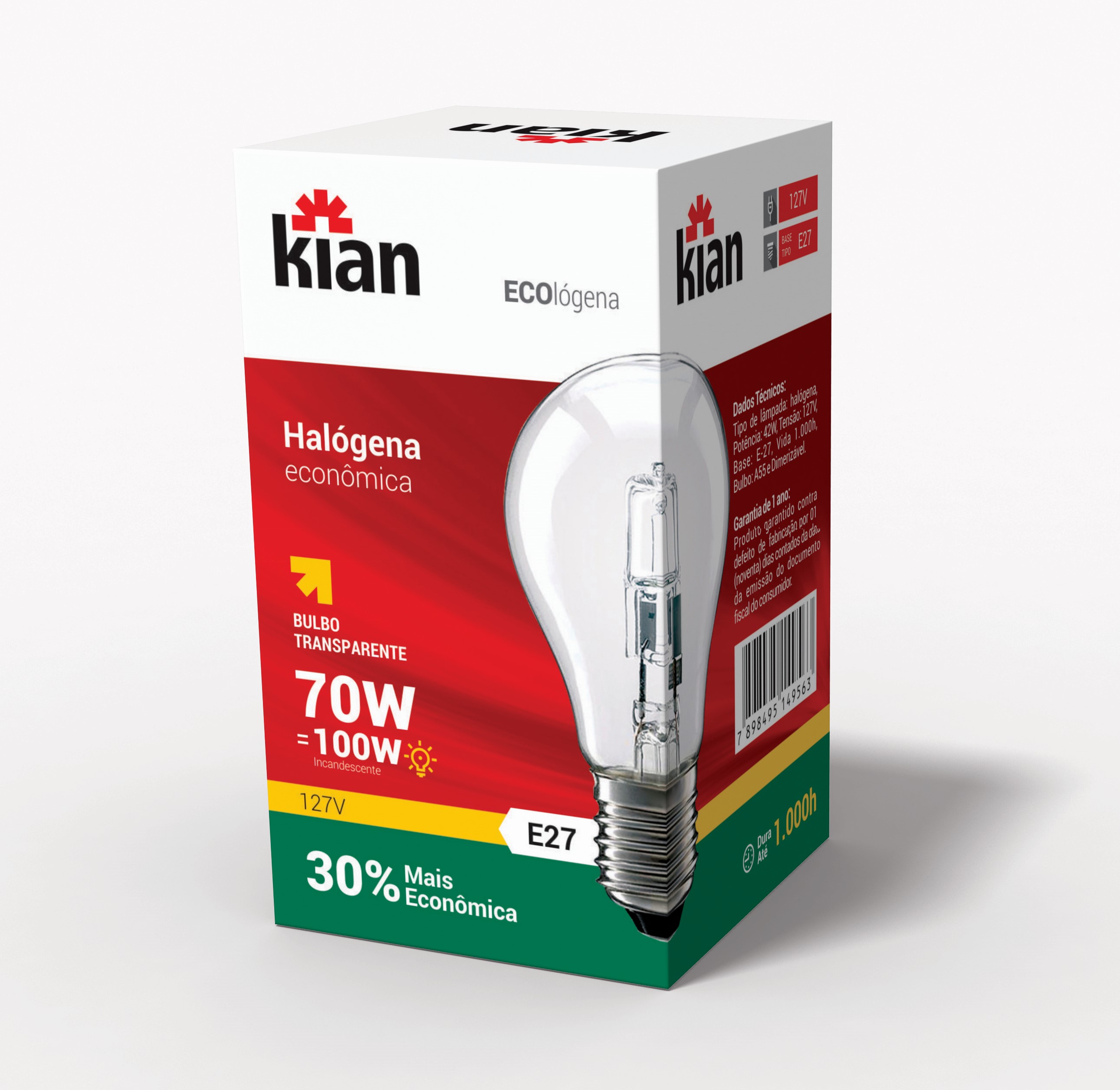 LÂMPADA HALÓGENA ECOLÓGICA 70W 127V KIAN