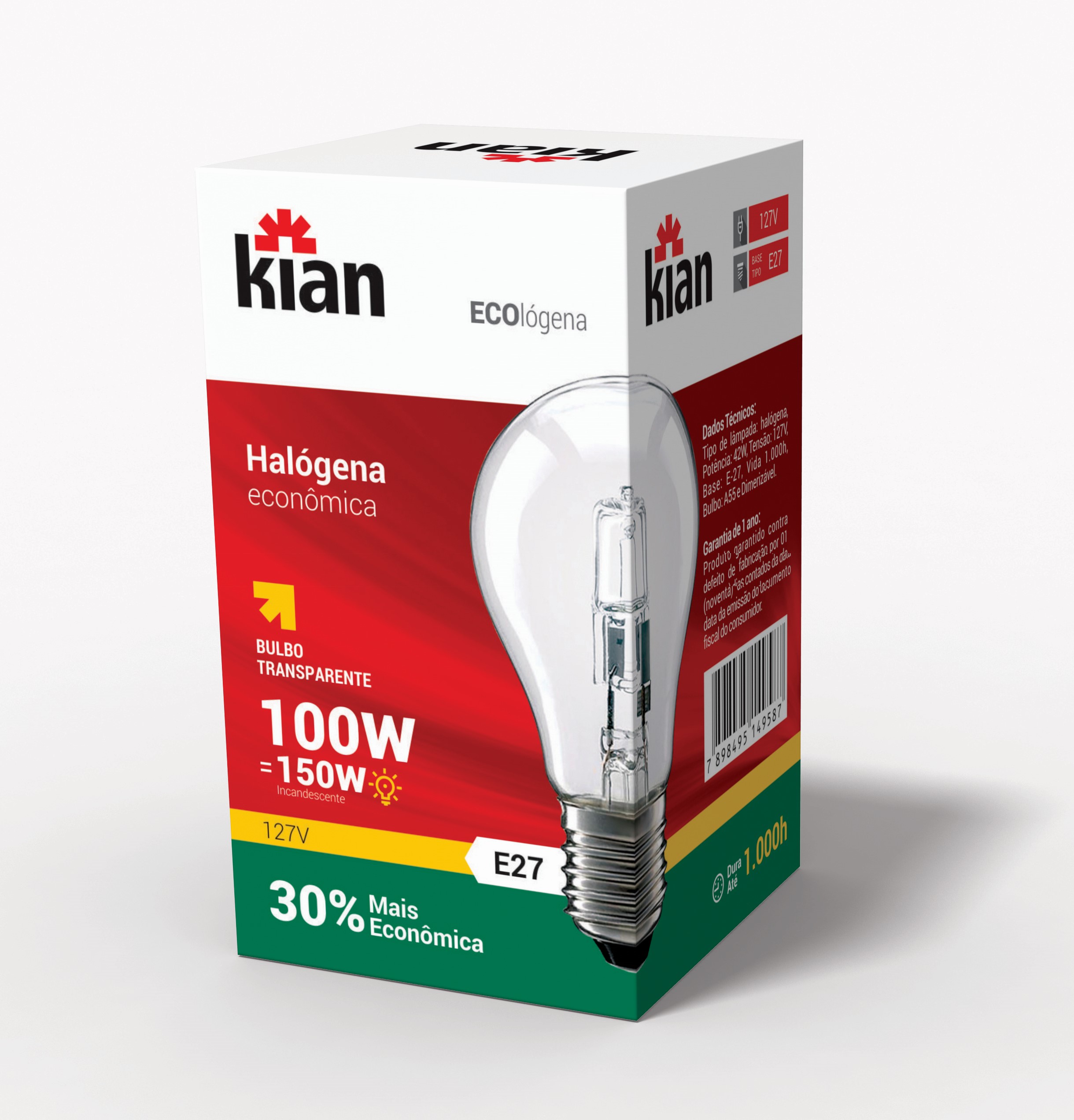 LÂMPADA HALÓGENA ECOLÓGICA 100W 127V KIAN