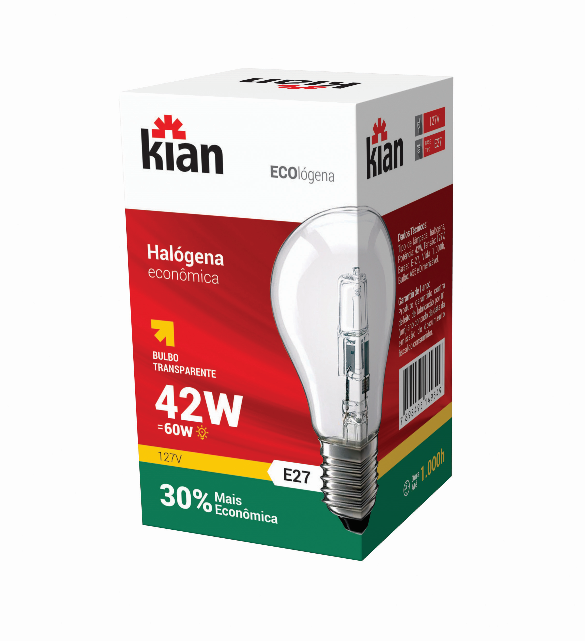 LÂMPADA HALÓGENA ECOLÓGICA 42W 127V KIAN