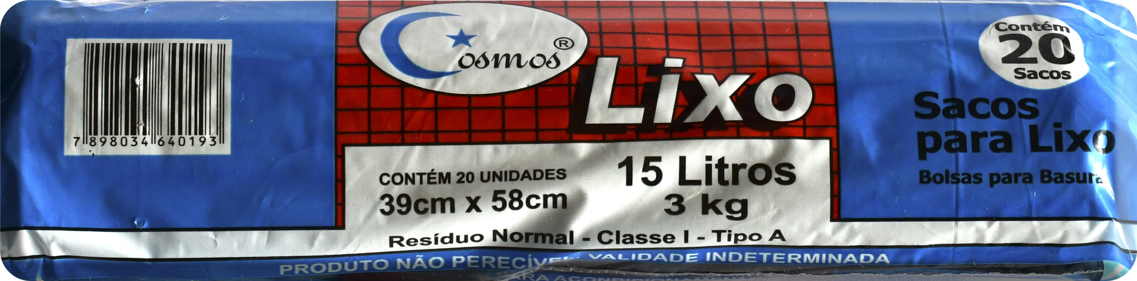 SACO DE LIXO ROLO PRETO 15 LITROS COSMOS 