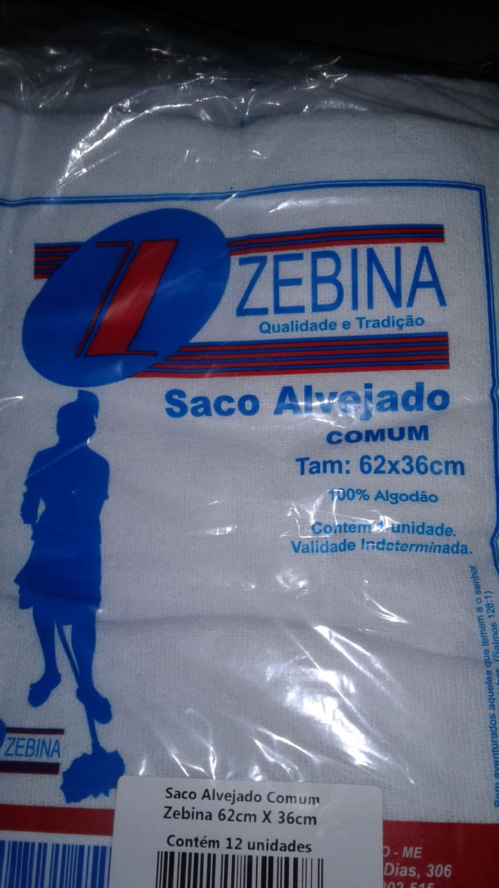 SACO P/CHÃO ALVEJADO COMUM 62X36 ZEBINA 