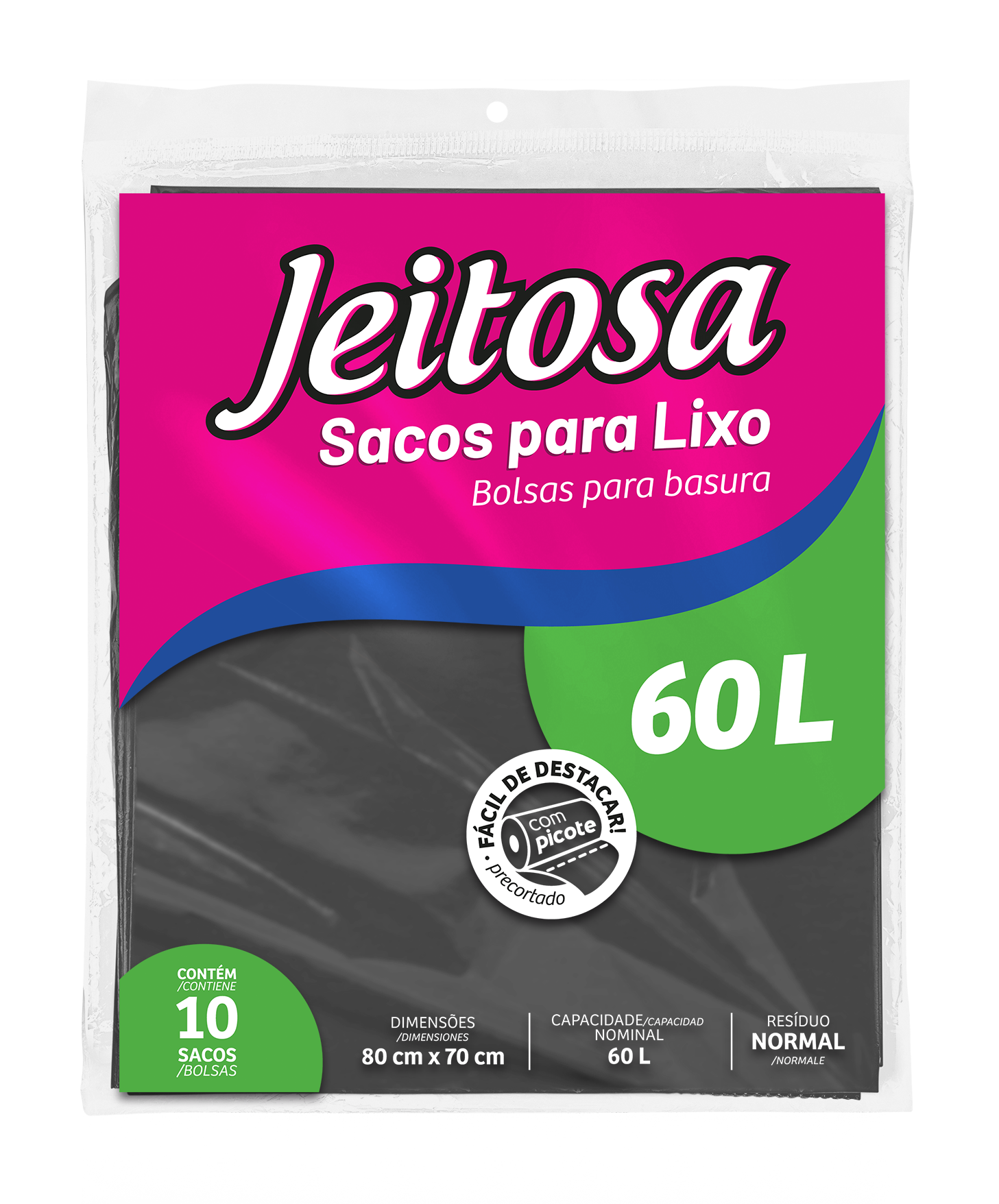 SACO DE LIXO PRETO 60 LITROS JEITOSA 