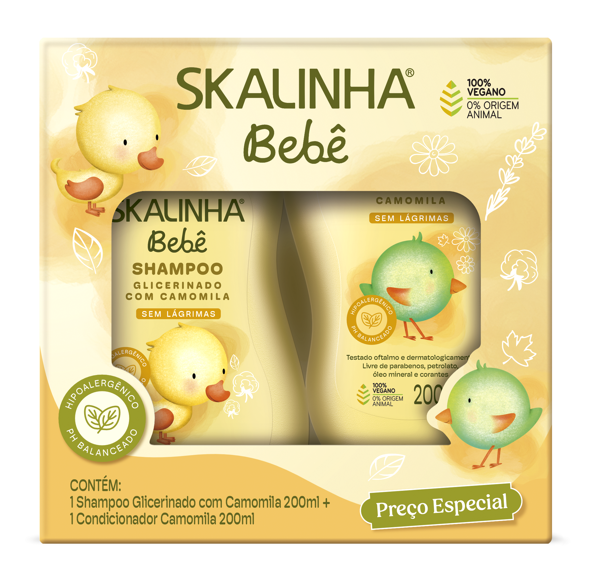 SHAMPO+CONDICIONADOR BEBÊ CAMOMILA SKALINHA