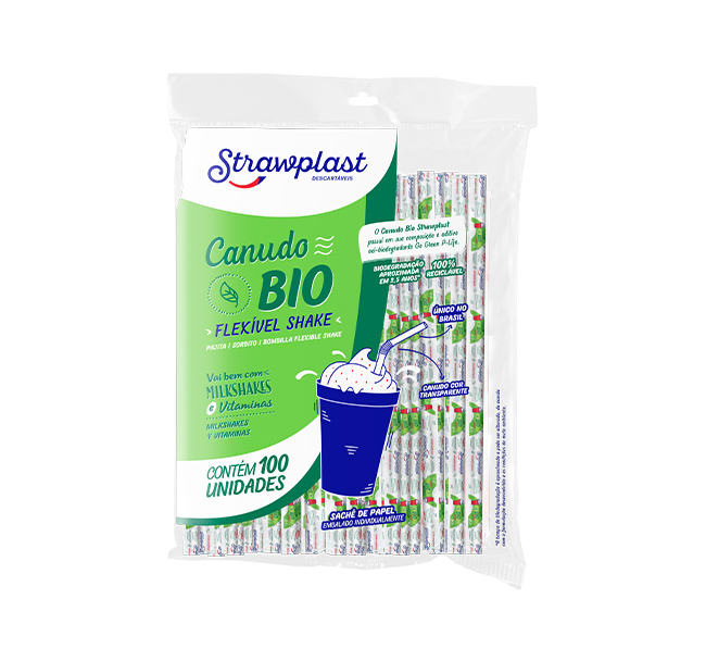 CANUDO BIODEGRDÁVEL FLEXIVEL SHAKE 8MM SACHÊ STRAWPLAST