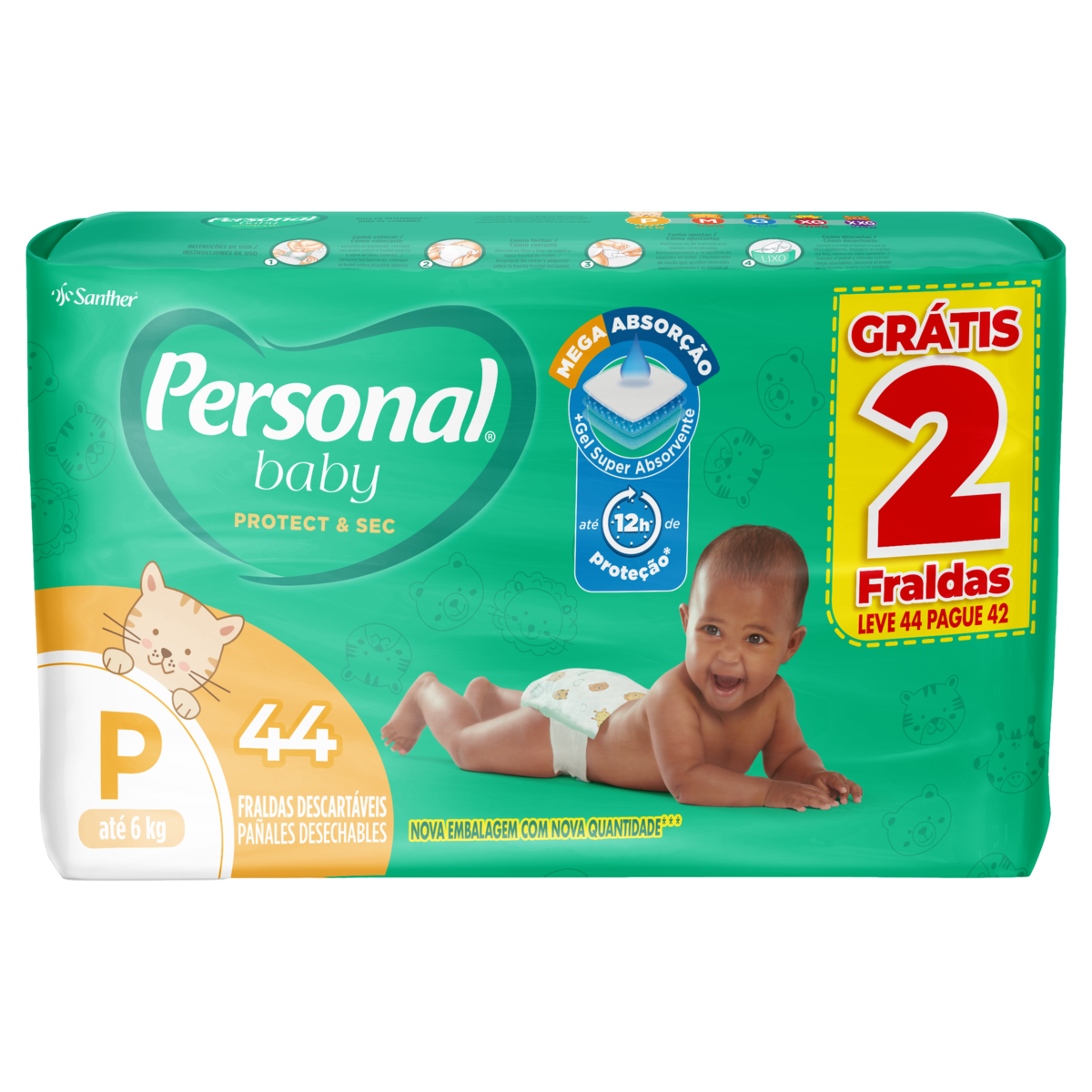 FRALDA MEGA P PERSONAL LEVE 44 PAGUE 42