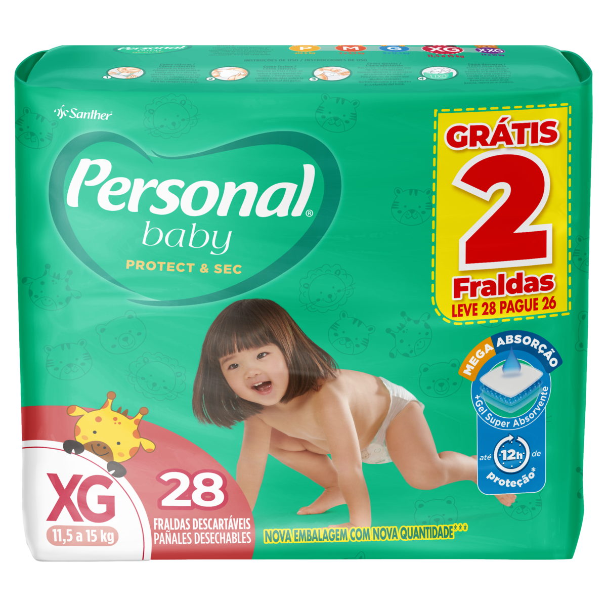 FRALDA MEGA XG LEVE 28 PAGUE 26 PERSONAL 