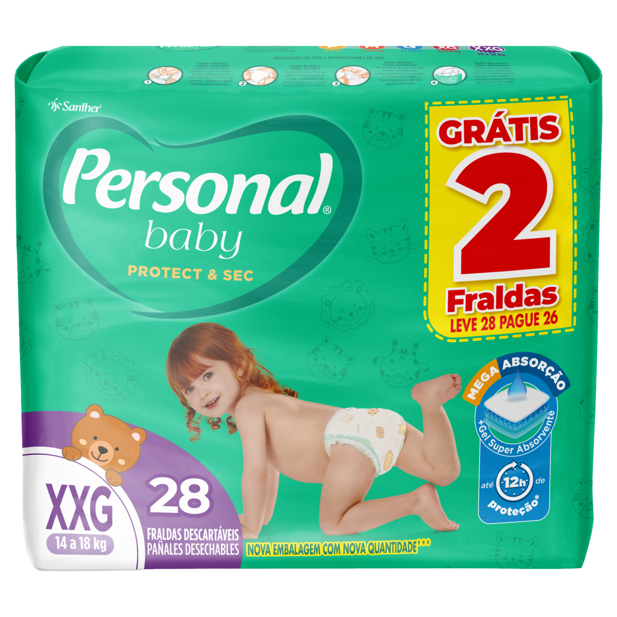 FRALDA MEGA XXG LEVE 28 PAGUE 26 PERSONAL 