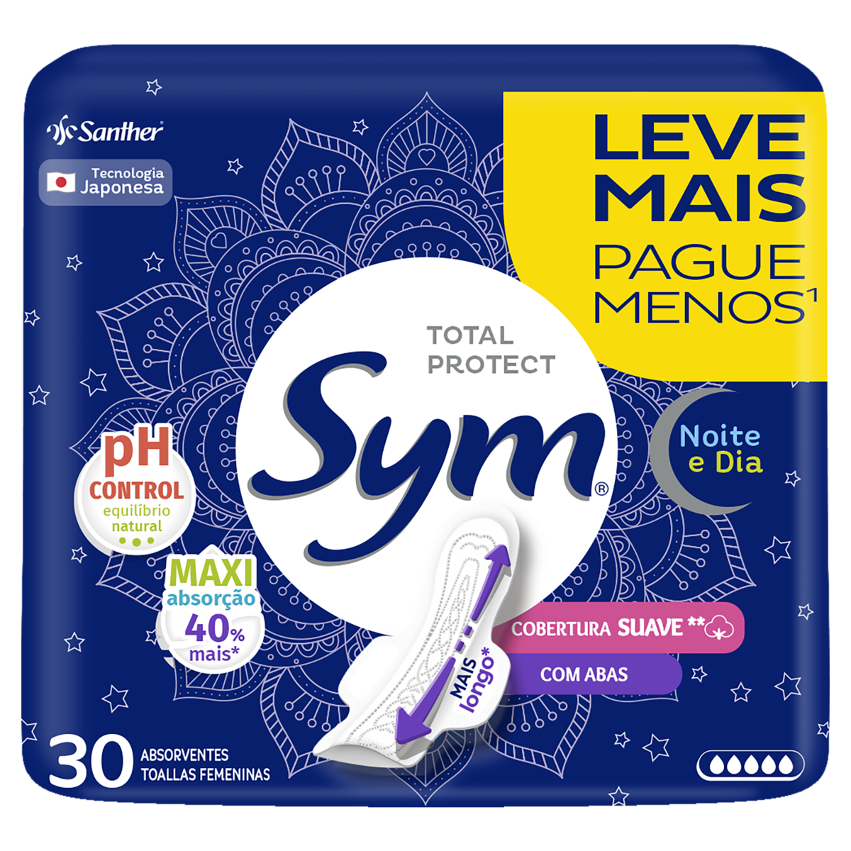 ABSORVENTE NOITE & DIA COM ABAS SUAVE SYM