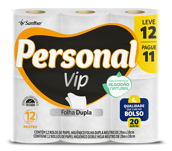 PAPEL HIGIÊNICO VIP FOLHA DUPLA NEUTRO 20M LEVE 12 PAGUE 11 PERSONAL