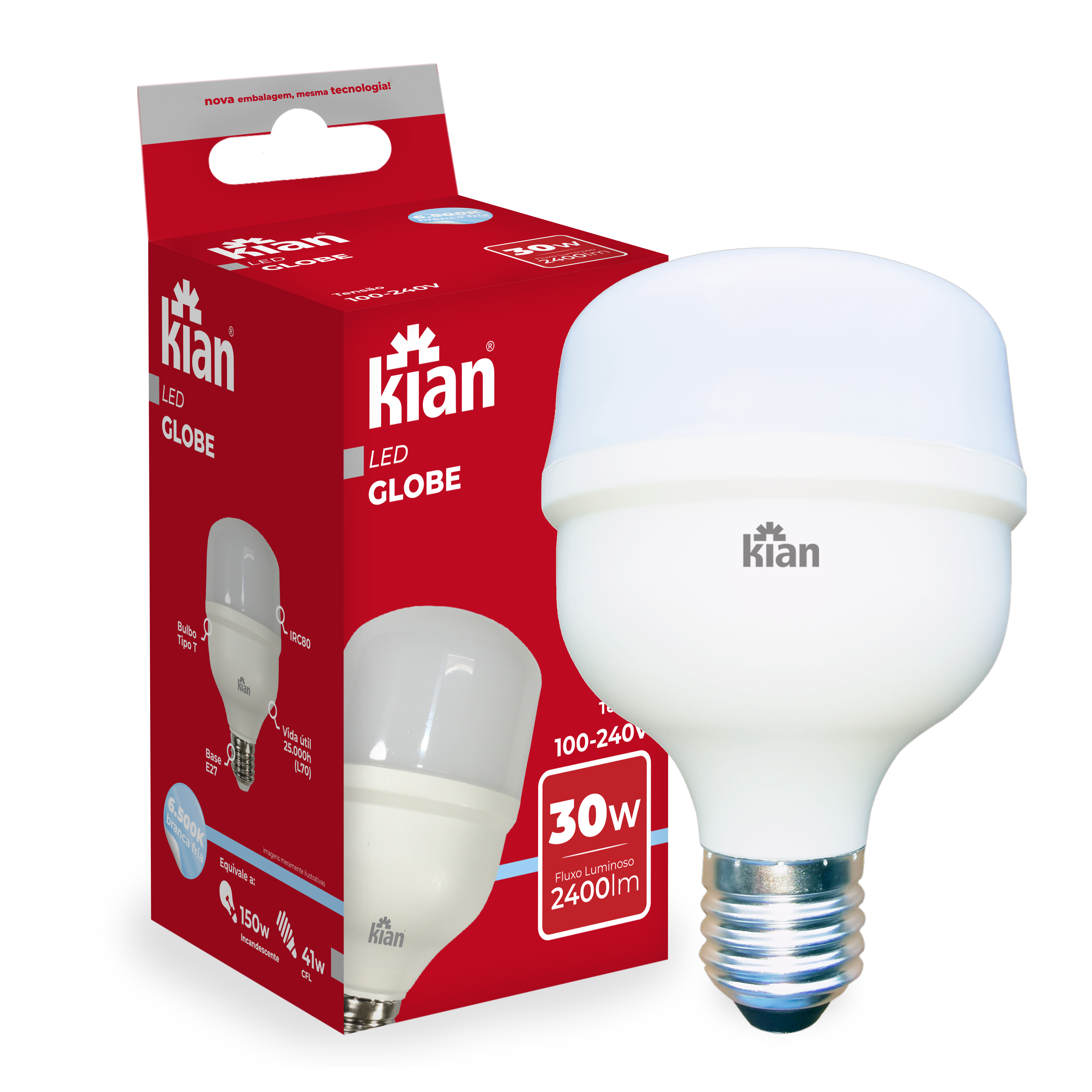 LÂMPADA LED BIVOLT GLOBE 30W KIAN