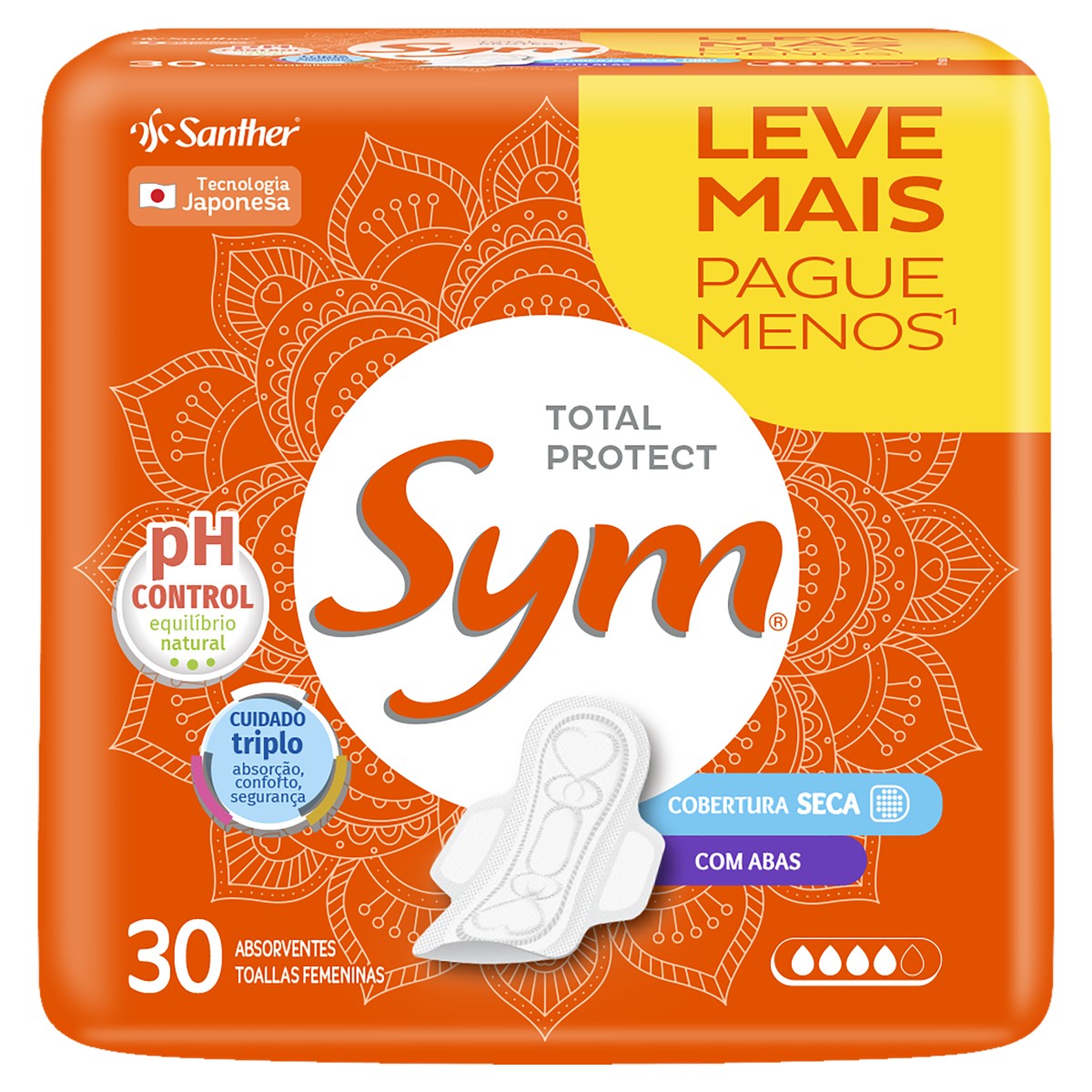 ABSORVENTE COM ABAS SECA LEVE + PAGUE - SYM