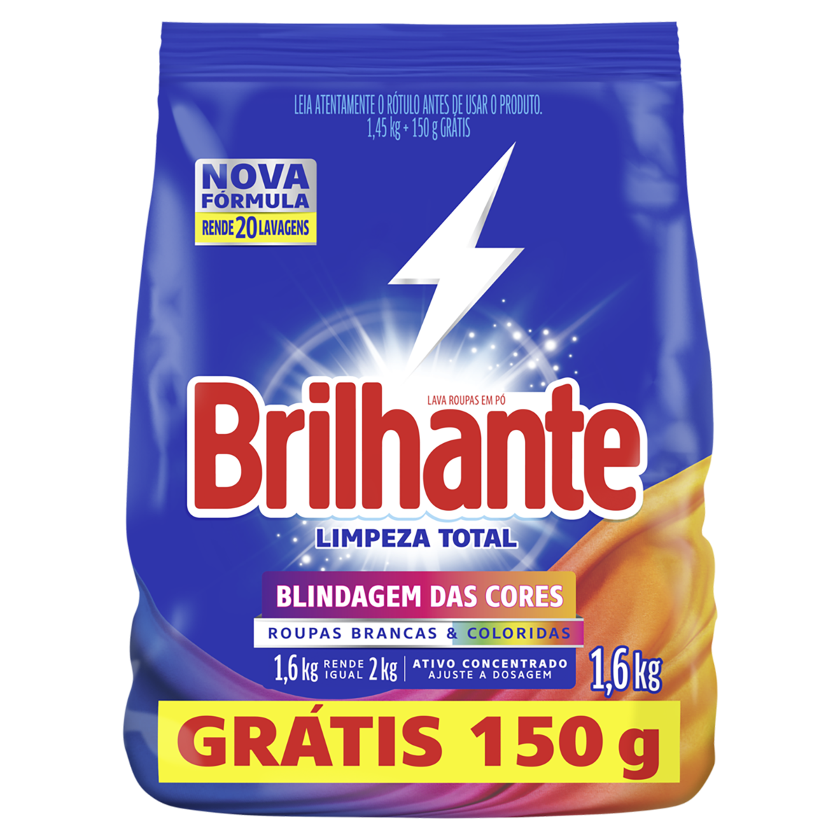 LAVA ROUPAS PÓ SANITIZANTE LIMPEZA TOTAL SACHÊ GRÁTIS 150G BRILHANTE 