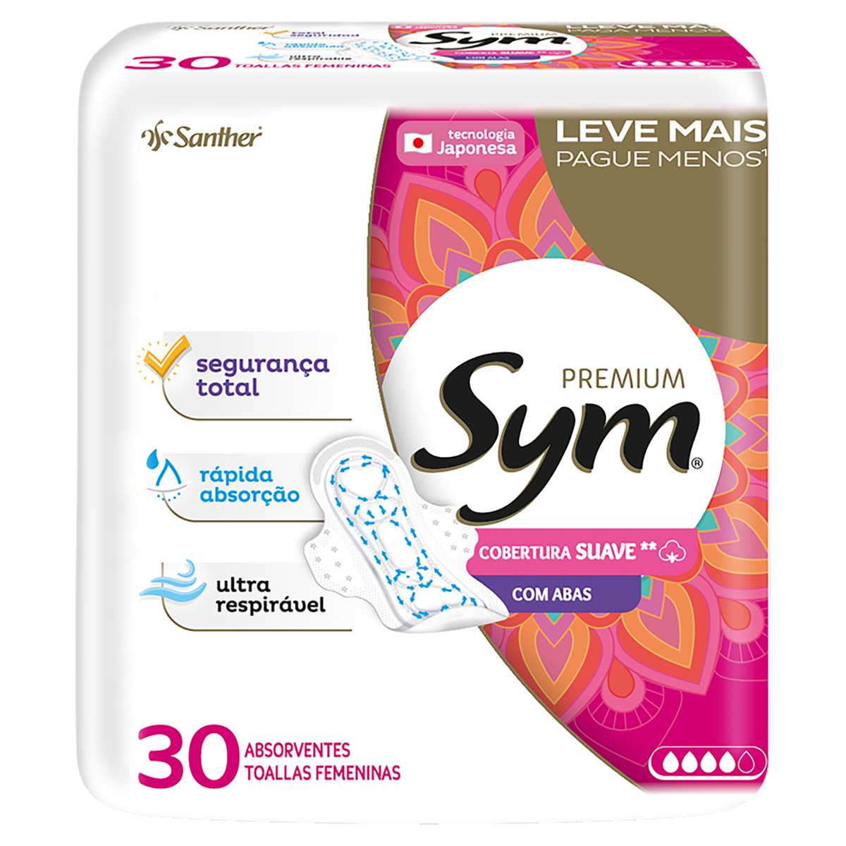 ABSORVENTE PREMIUM COM ABAS SUAVE SYM