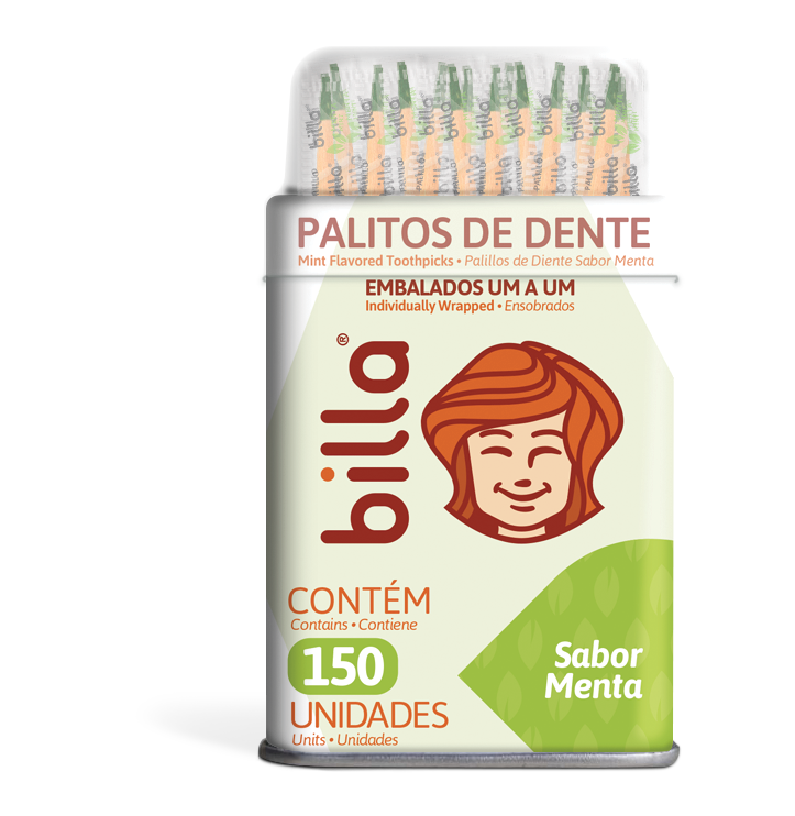 PALITO DENTAL EMBALAGEM INDIVIDUAL LATA MENTA BILLA