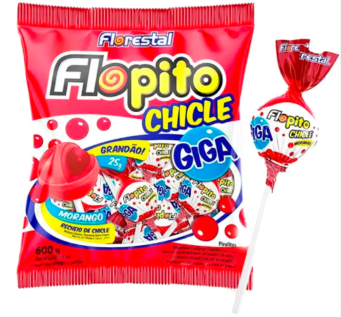 PIRULITO CHICLE GIGA MORANGO FLOPITO FLORESTAL