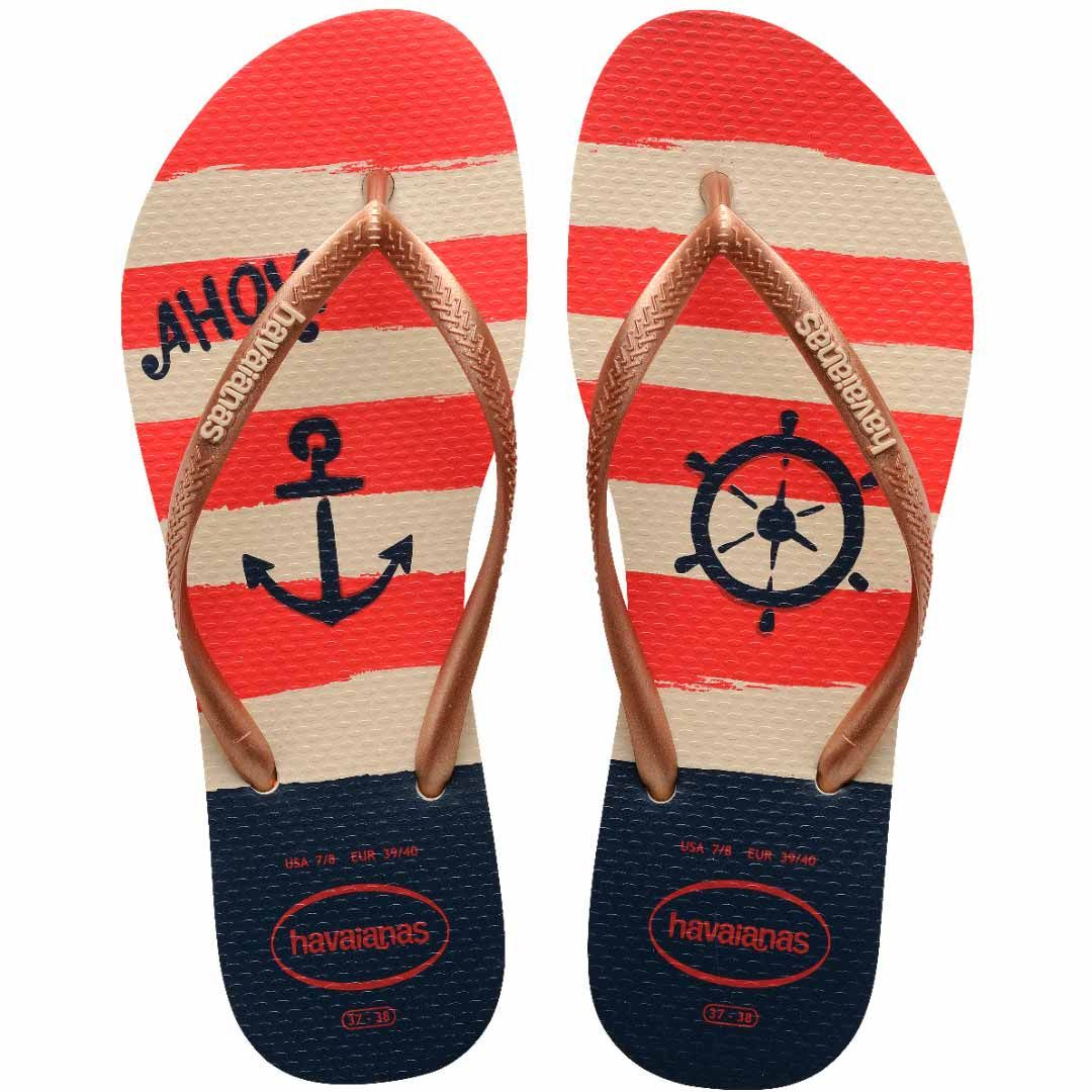 SANDÁLIA SLIM NAUTICAL BEGE PALHA ROSE GOLD 39/40 HAVAIANAS 