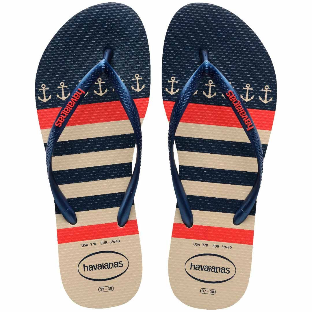 SANDÁLIA SLIM NAUTICAL BEGE PALHA MARINHO 37/38 HAVAIANAS 