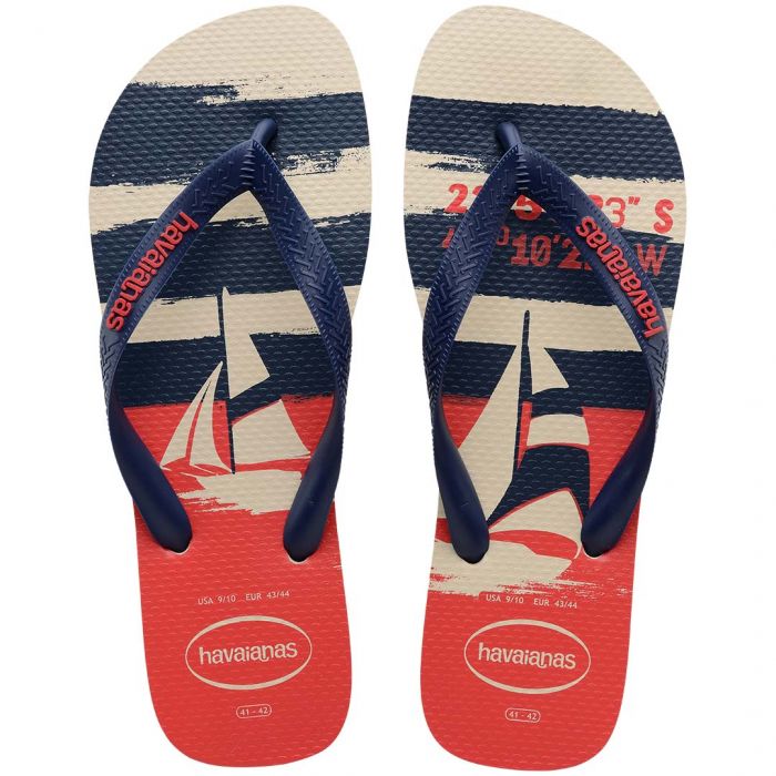 SANDÁLIA TOP NAUTICAL BEGE PALHA MARINHO VERMELHO RUBI 37/38 HAVAIANAS 