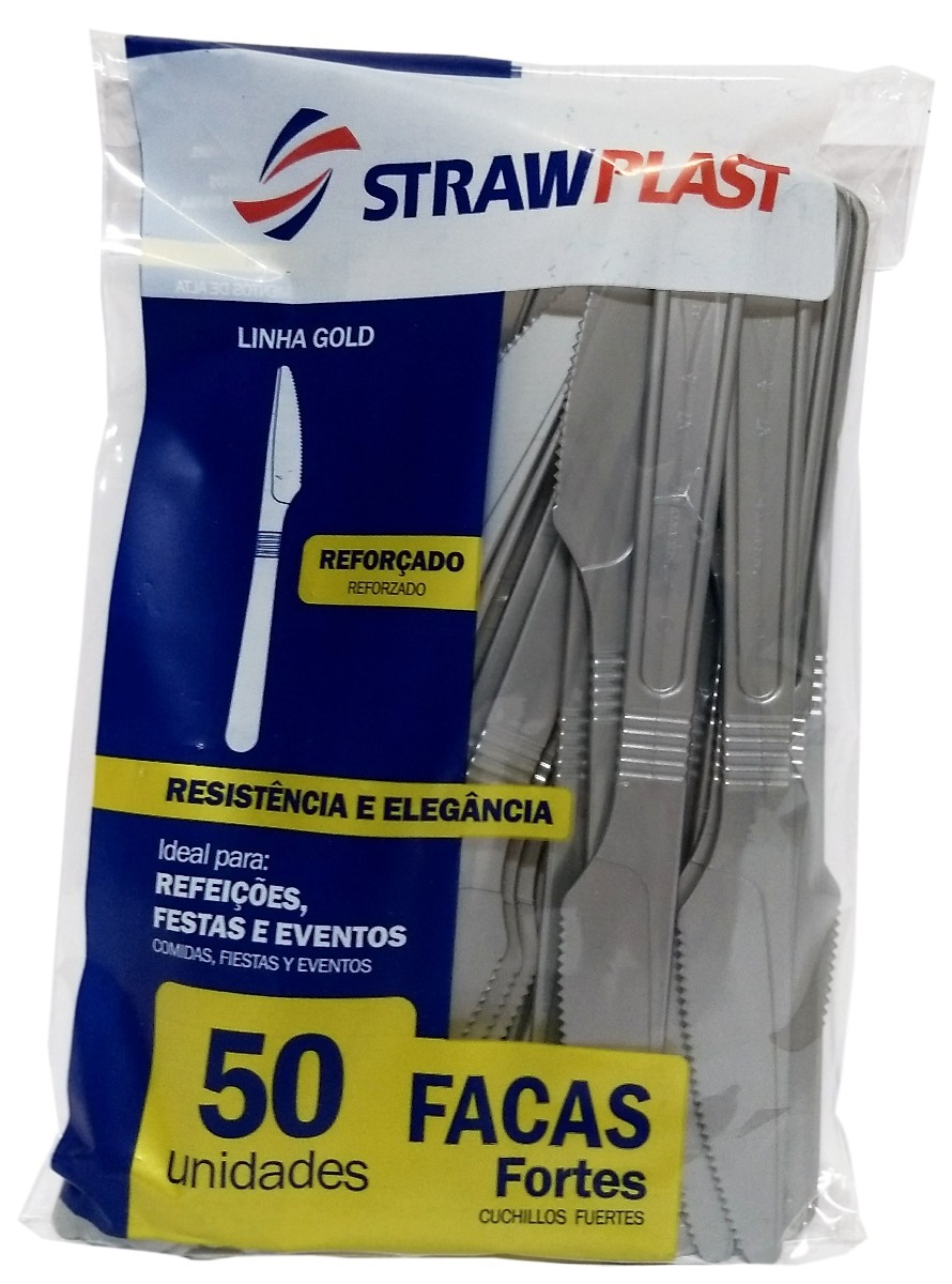 FACA PLÁSTICO PRATA FORTE STRAWPLAST